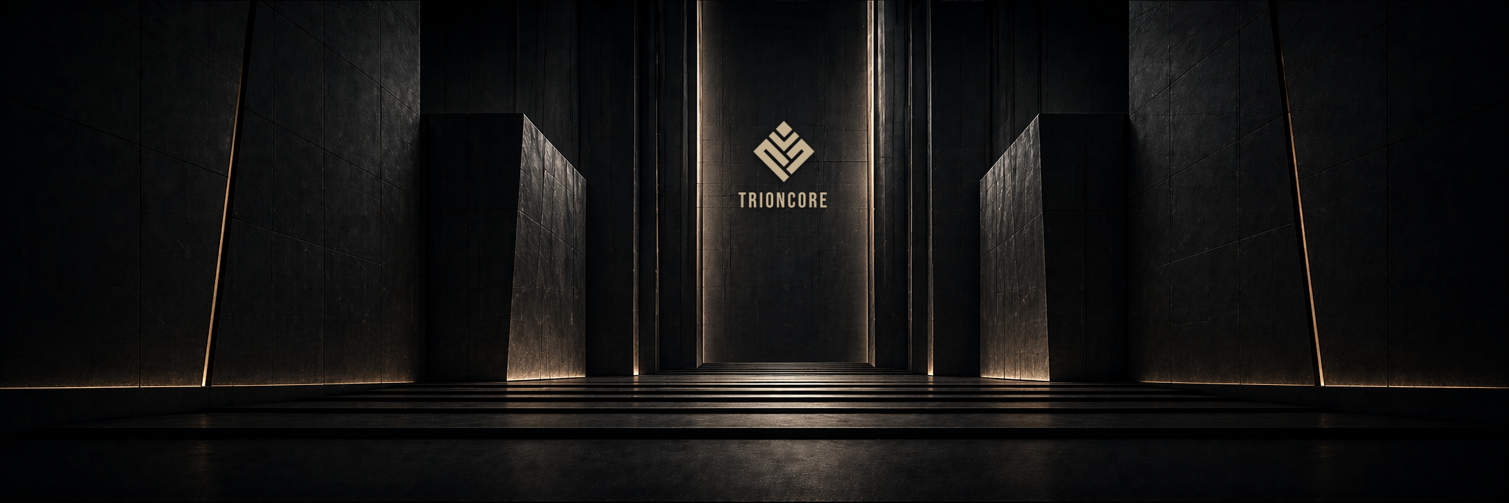 TRIONCORE mark within a dark architectural space